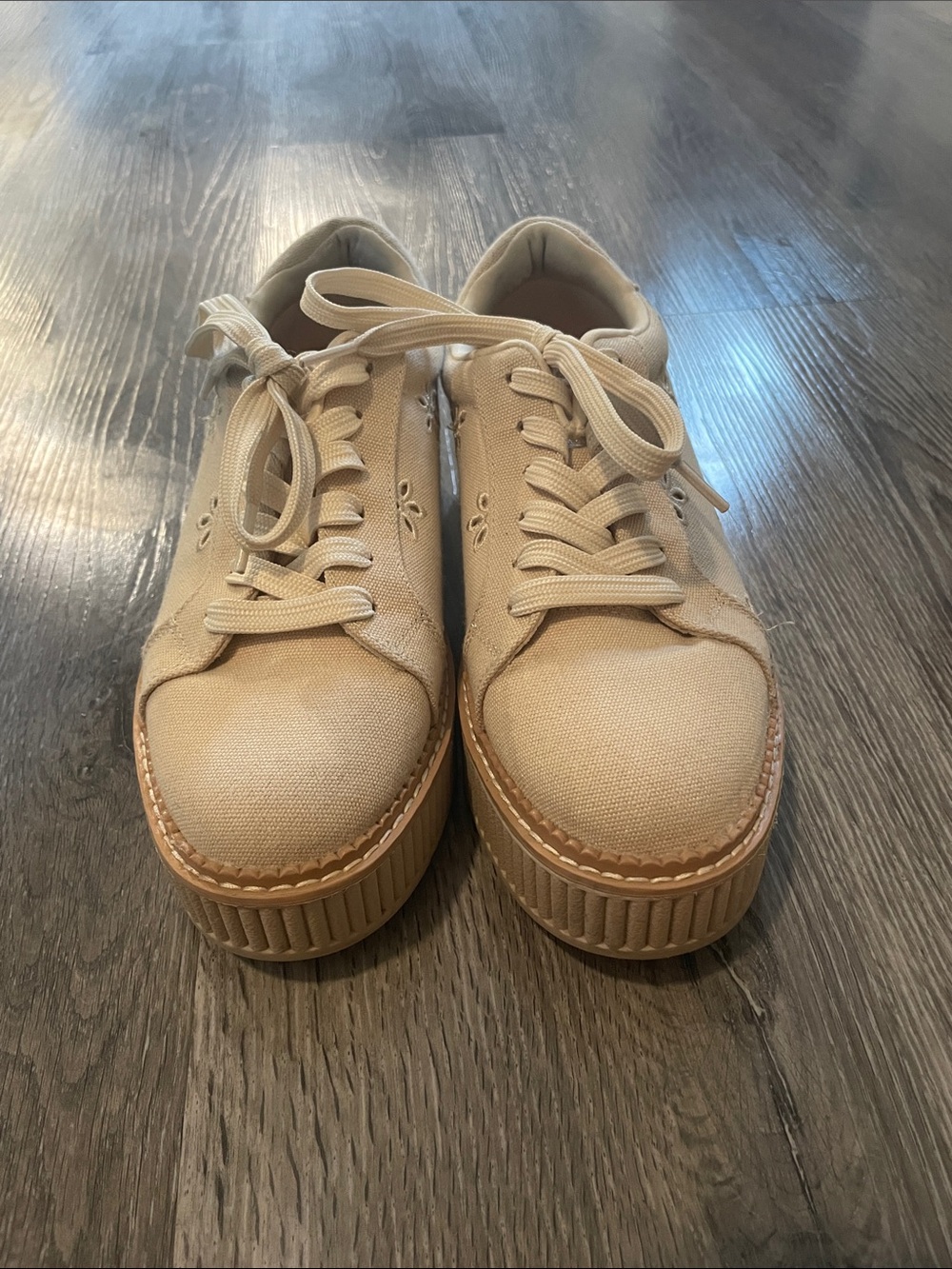 Dolce Vita Beige Canvas Platform Sneakers